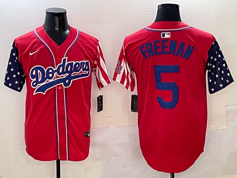 Men Los Angeles Dodgers #5 Freeman Red a generation of national flags Joint name 2025 Nike MLB Jersey style 1
